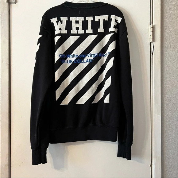Off White Blue Collar Crewneck Sweater Virgil Abloh Streetwear Logo Small Black - Picture 5 of 13